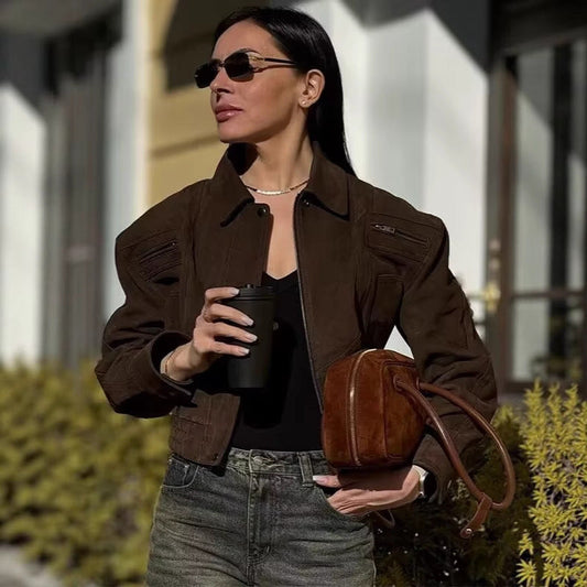 Women's Retro Leather Cropped Biker Jacket