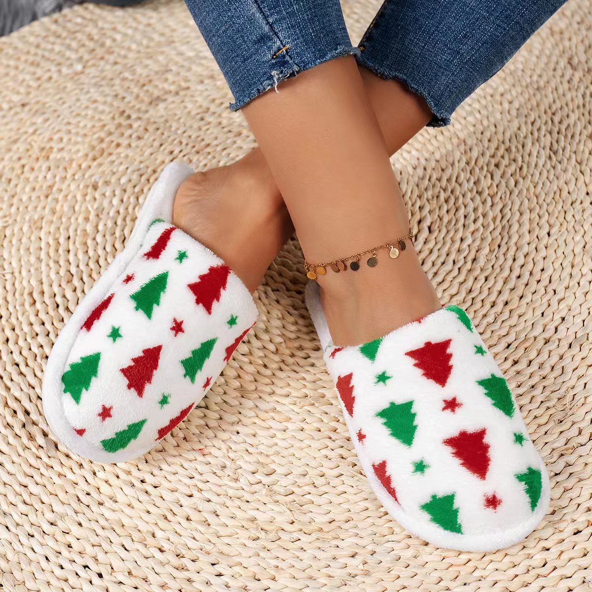Warm Christmas Fuzzy Fur Slippers Fluffy Slide Shoes