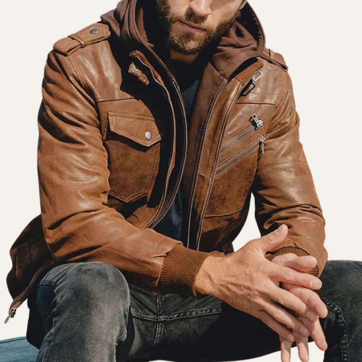 Classic Brown Mens Leather Motorcycle Jacket