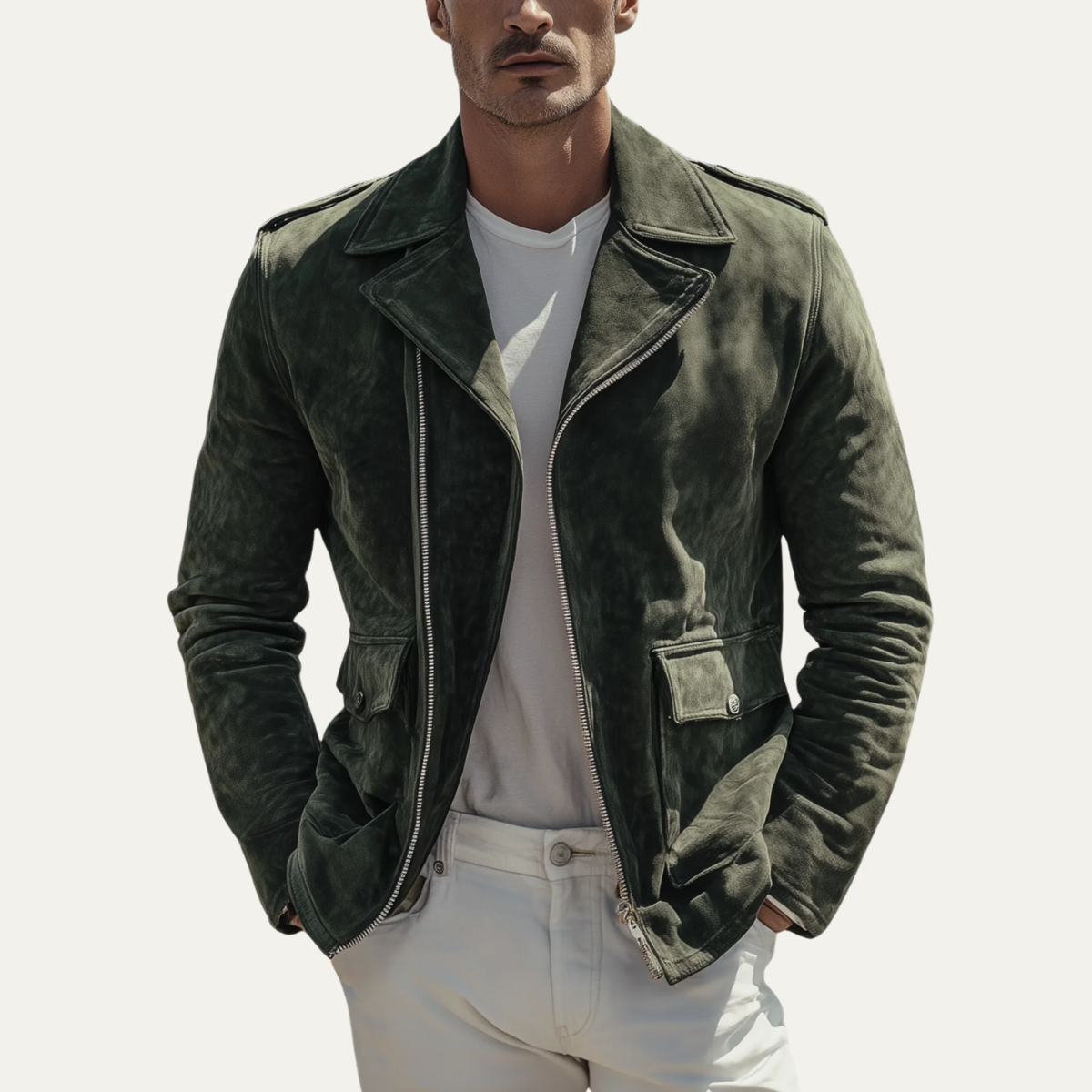 Rugged Brown Suede Classic Biker Leather Jacket