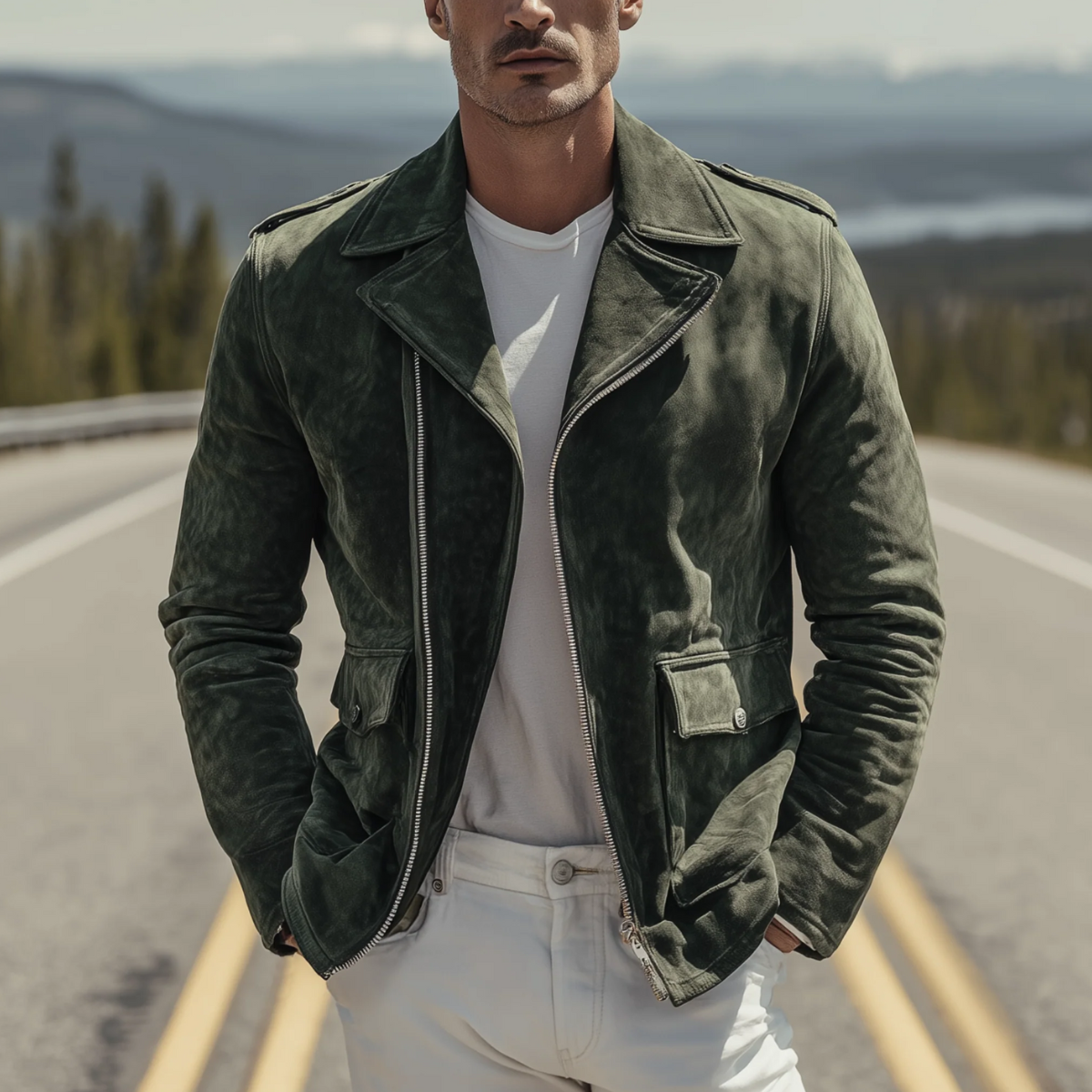 Rugged Brown Suede Classic Biker Leather Jacket