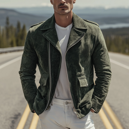 Rugged Brown Suede Classic Biker Leather Jacket