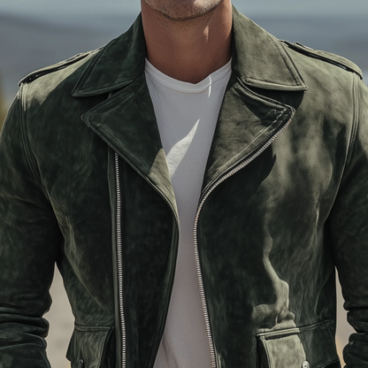 Rugged Brown Suede Classic Biker Leather Jacket