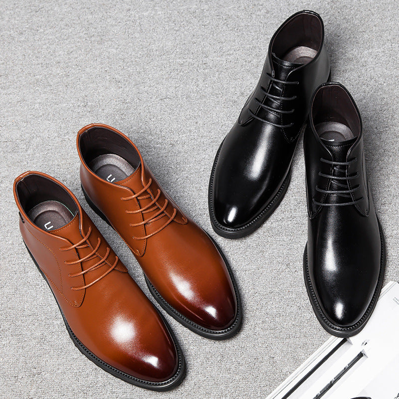 Men's Elegant Leather Low Heel Boots with Non-Slip Sole