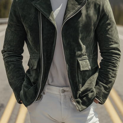 Rugged Brown Suede Classic Biker Leather Jacket