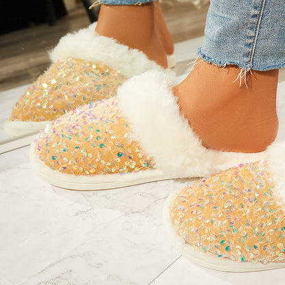 Shiny Warm Faux Fur Mule Slipper Furry Soft Slip on Shoes