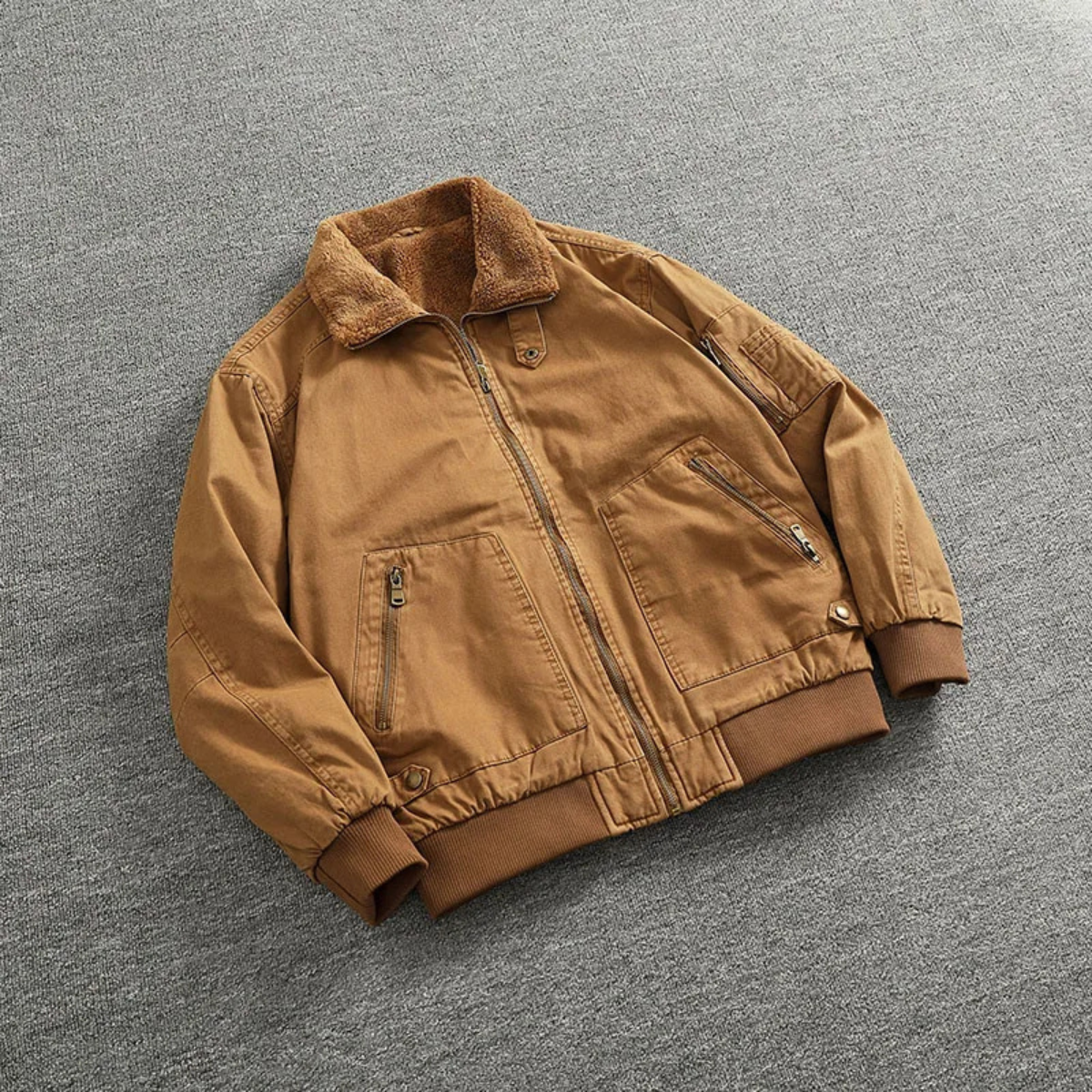 Warm Men's Fleece Lined Cotton Bomber Jacket