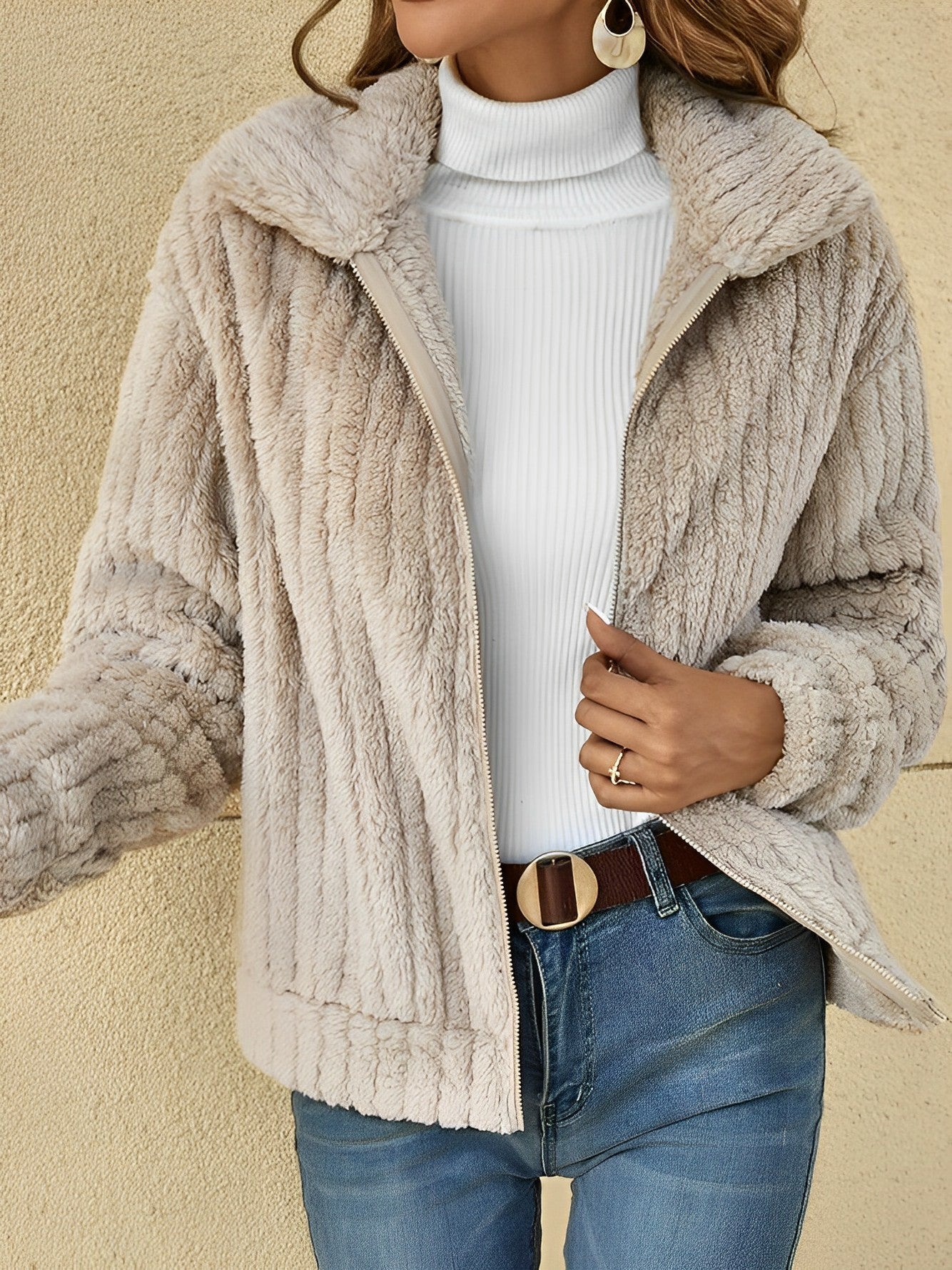 Relaxed Fit Women's Zip Up Coat - OutfitLondon