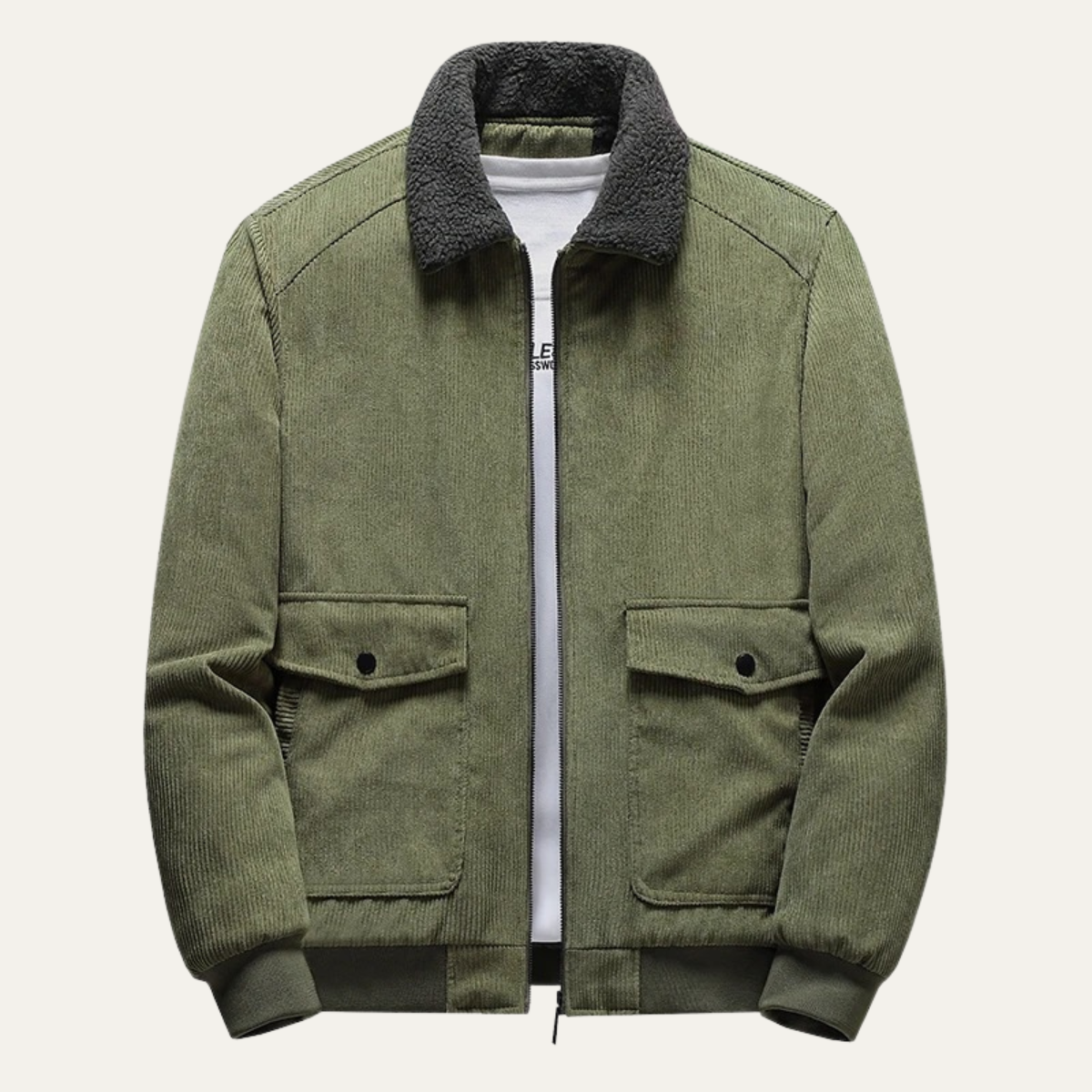 Warm Mens Quilted Bomber Jacket with Faux Fur Collar
