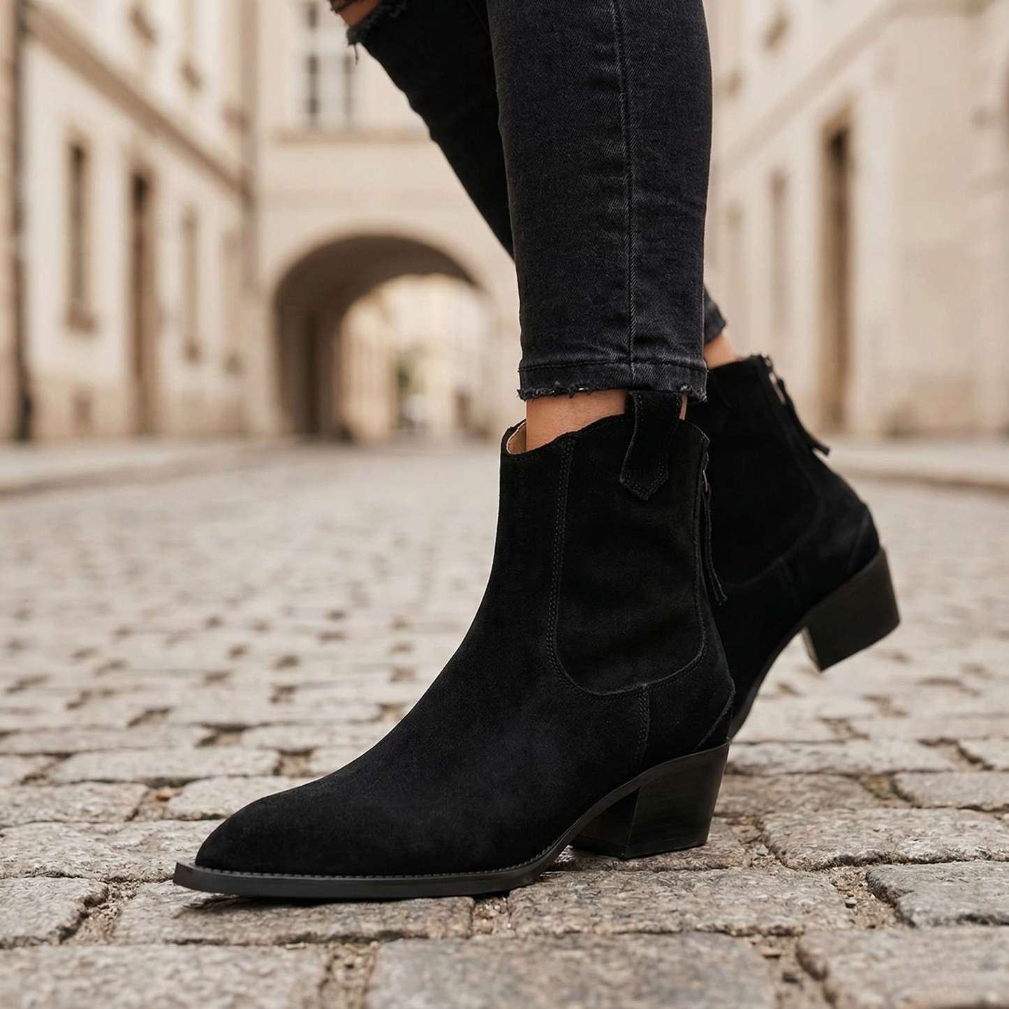 Low Heel Suede Cowboy Boots for Women Brown - OutfitLondon