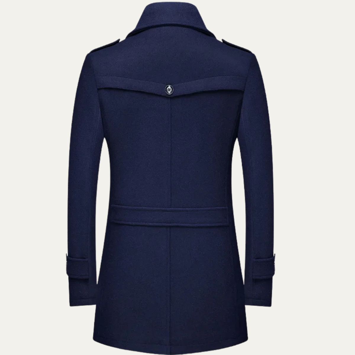 Classic Men's Wool Long Overcoat with Lapel Collar