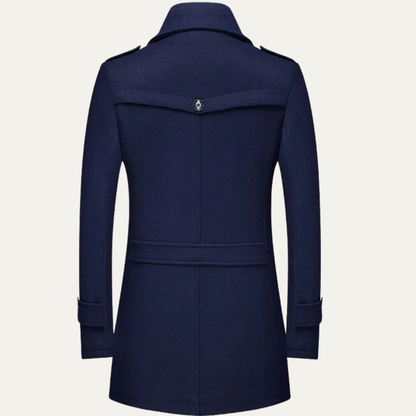 Classic Men's Wool Long Overcoat with Lapel Collar