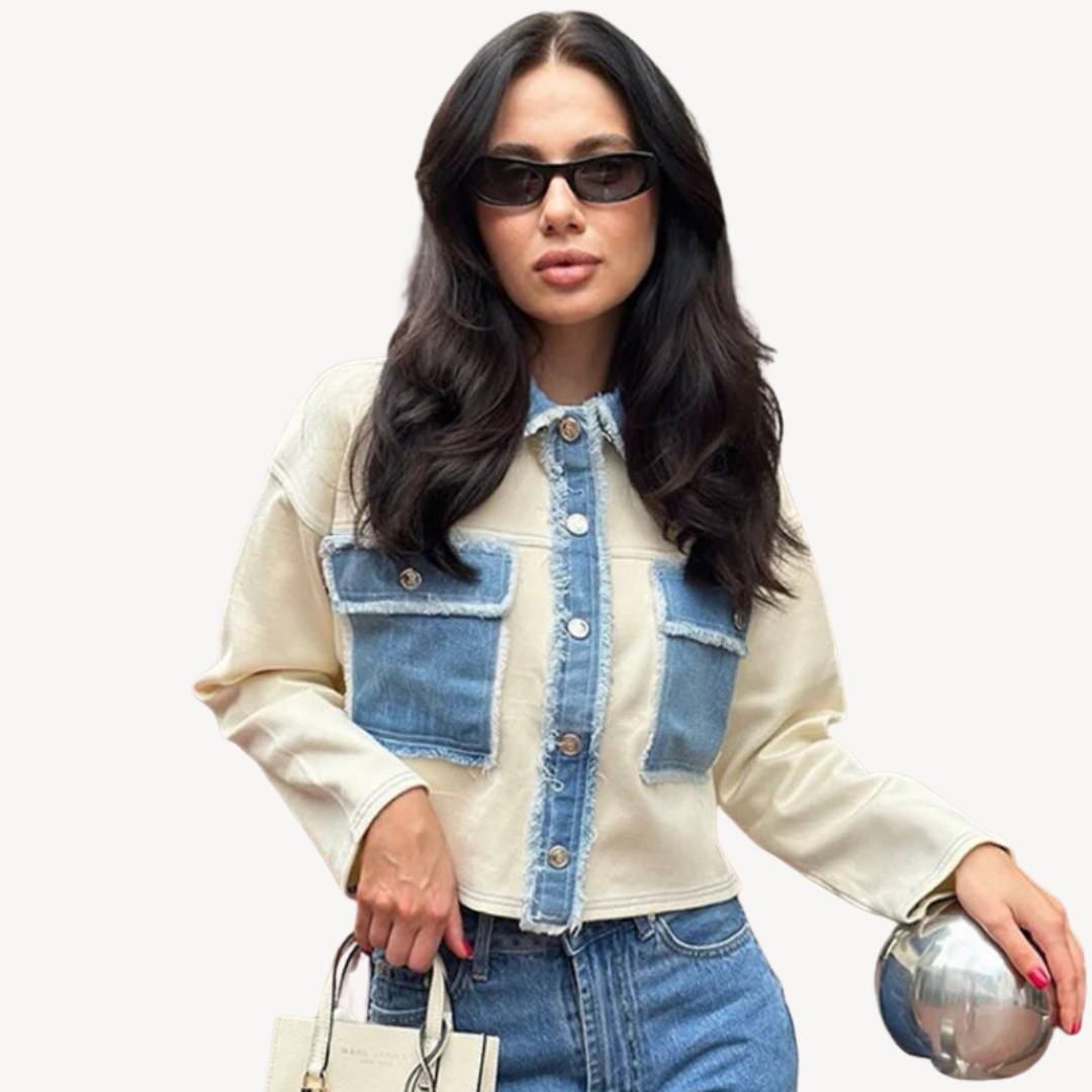 Blue Patchwork Button Down Coat - OutfitLondon