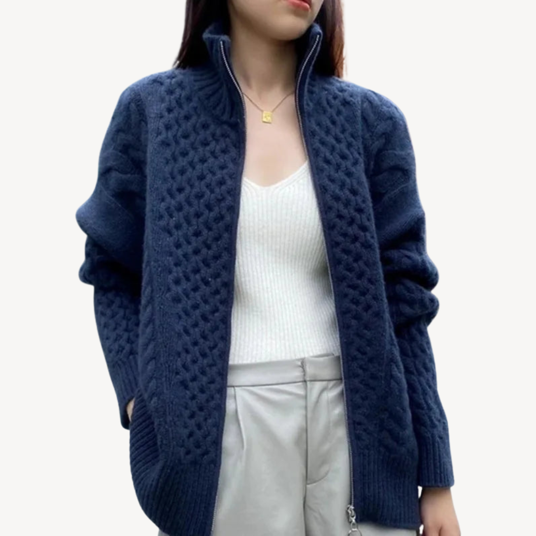 Warm Women's Zip Up Cable Sweater