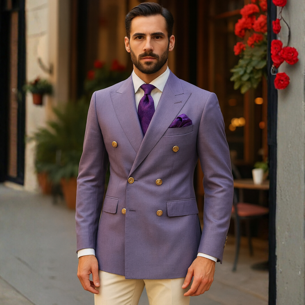 Slim Fit Men's Navy Blue Double Breasted Blazer Jacket