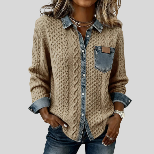 Blue Patched Cotton Button Down Shirt - OutfitLondon