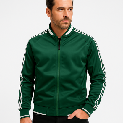 Casual Striped Zipper Bomber Jacket - OutfitLondon