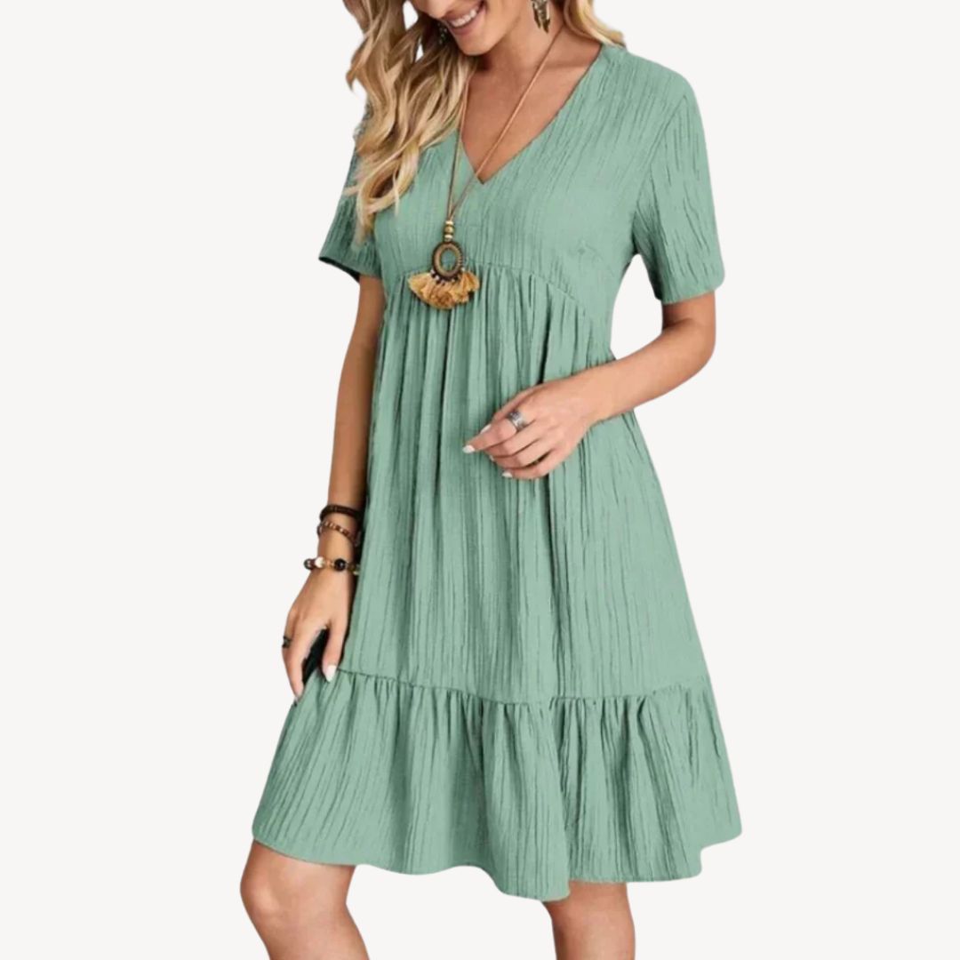 Casual V-Neck Floral Cotton Dress for Women