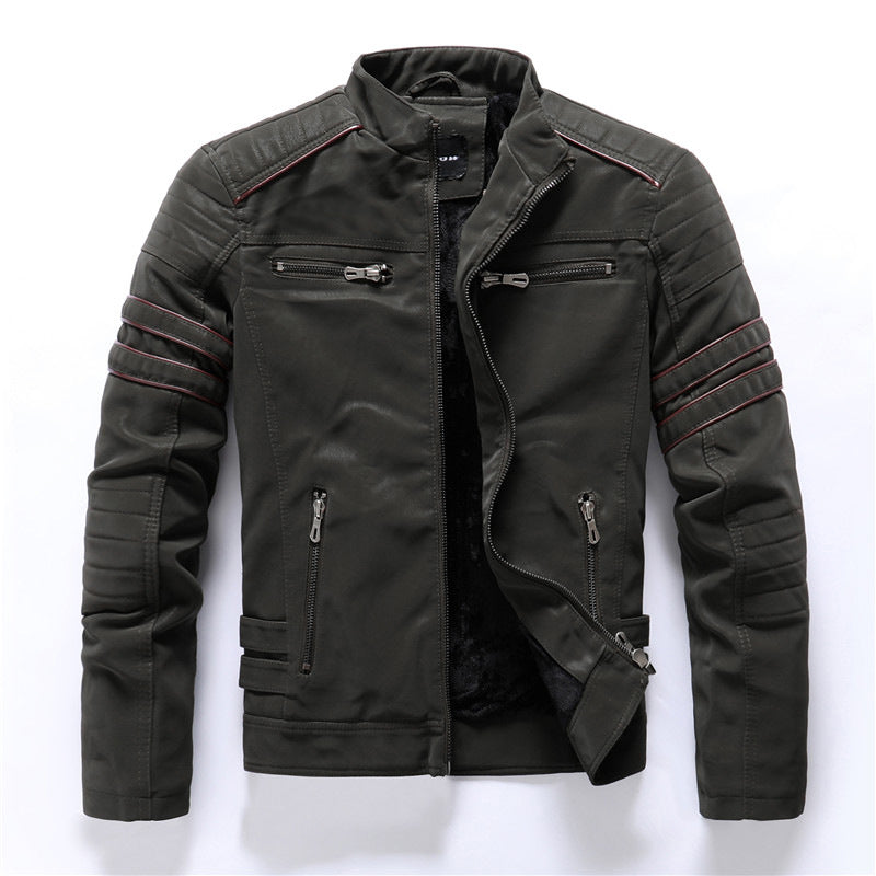 Edgy Leather Biker Jacket with Stand Collar