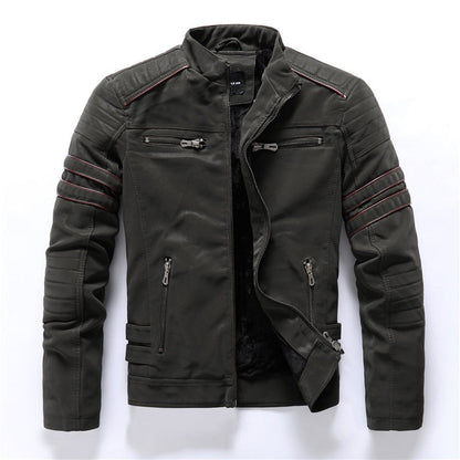 Edgy Leather Biker Jacket with Stand Collar