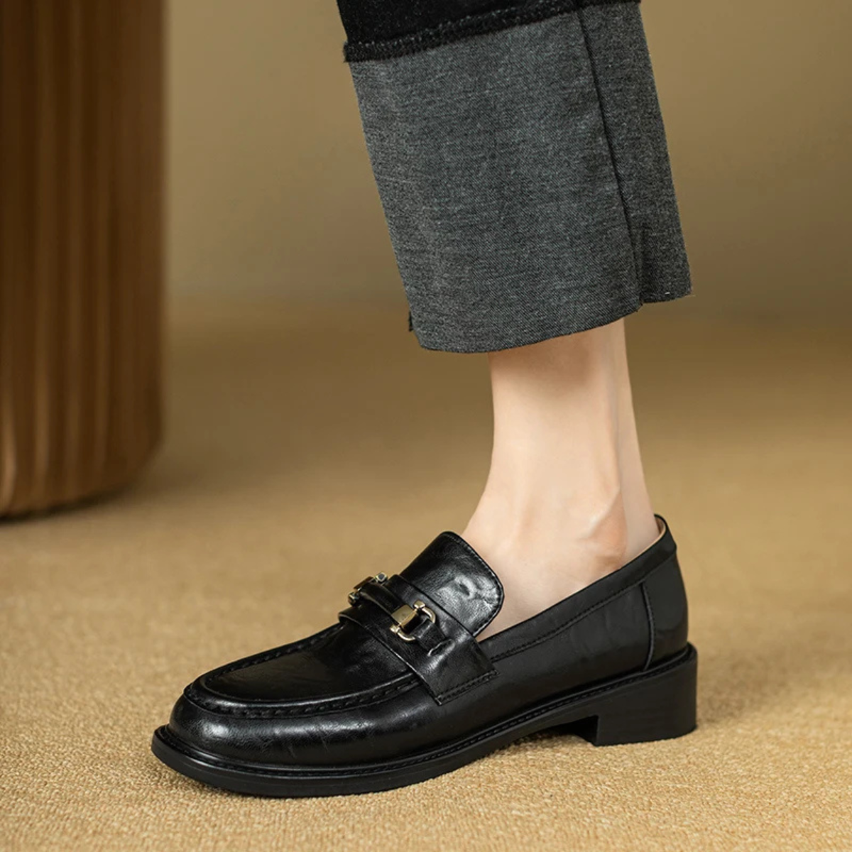 Luxury Mens Leather Slip On Dress Loafers with Metal Buckle