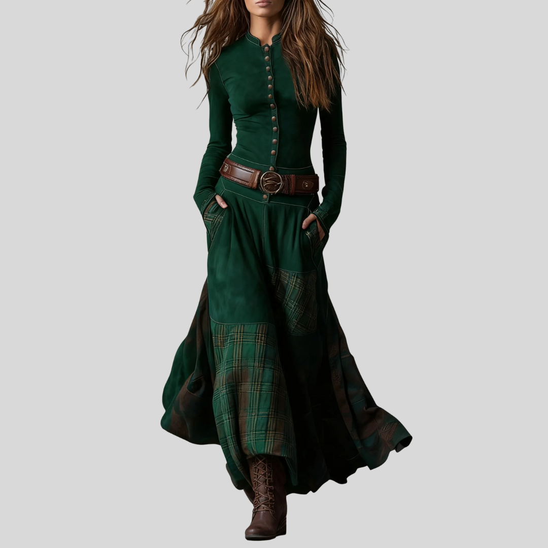 Classic Suede Plaid Maxi Dress