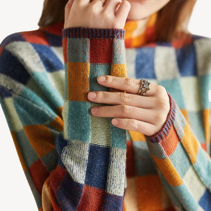 Colorful Plaid Knitted Sweater for Women