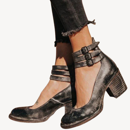 Comfortable Leather High Heel Ankle Strap Sandals