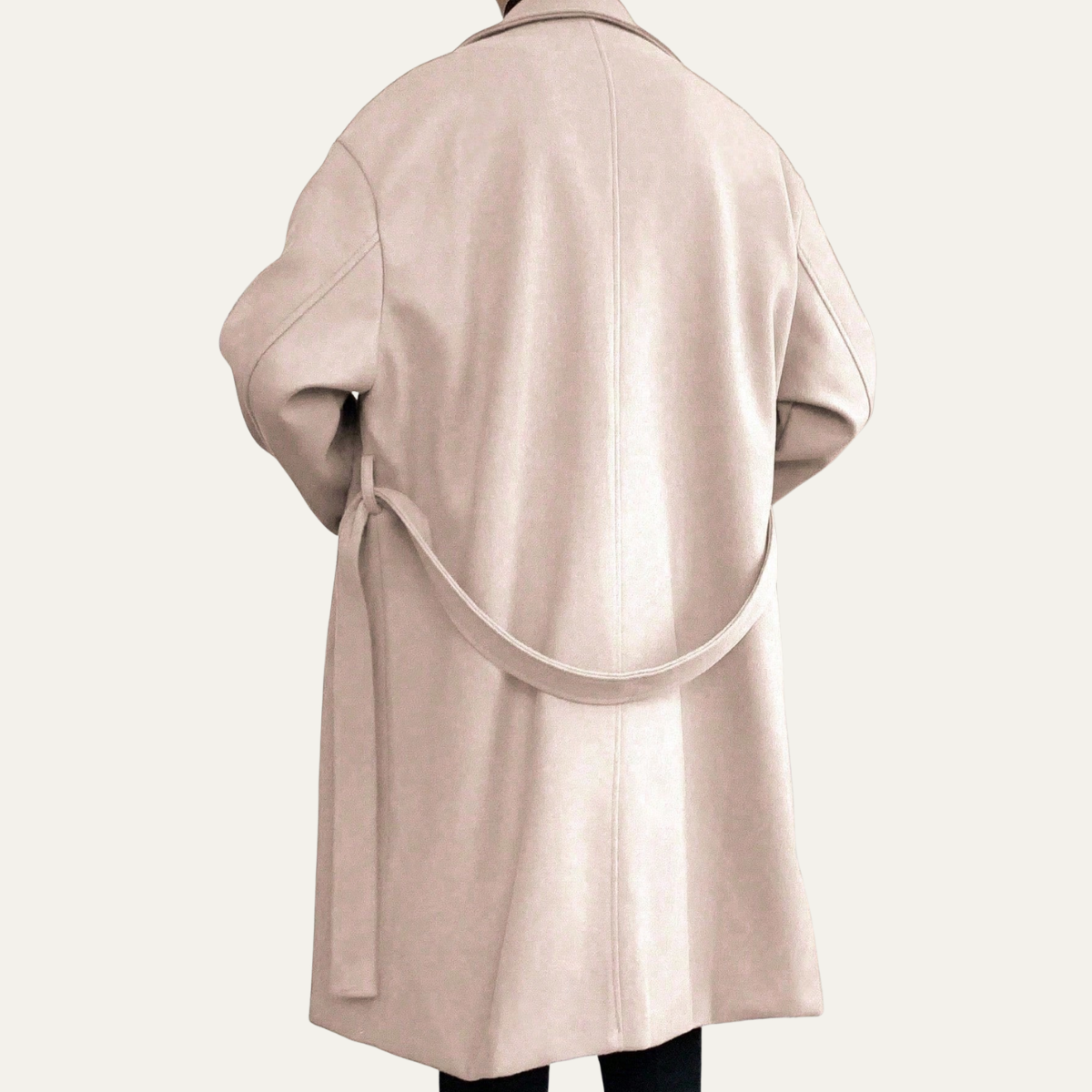 Classic Mens Wool Overcoat with Waist Belt