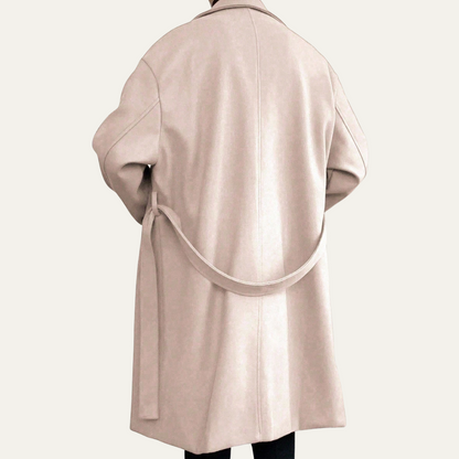 Classic Mens Wool Overcoat with Waist Belt