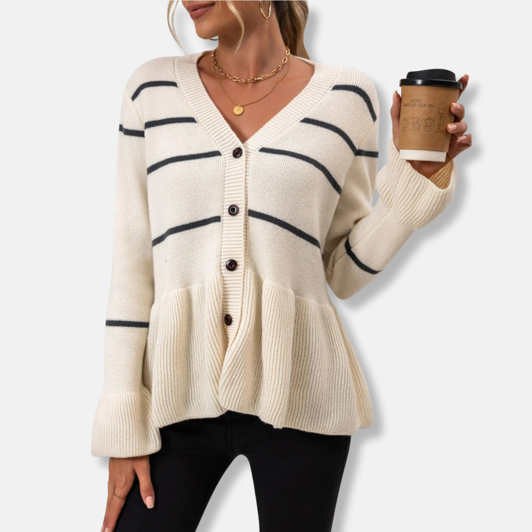 Relaxed Fit V Neck Women's Cardigan Sweater - OutfitLondon