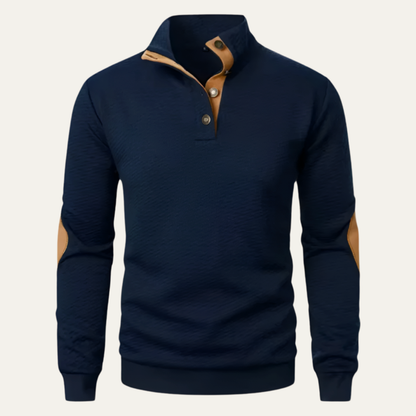 Men's Crew Neck Wool Sweater with Color Block Design