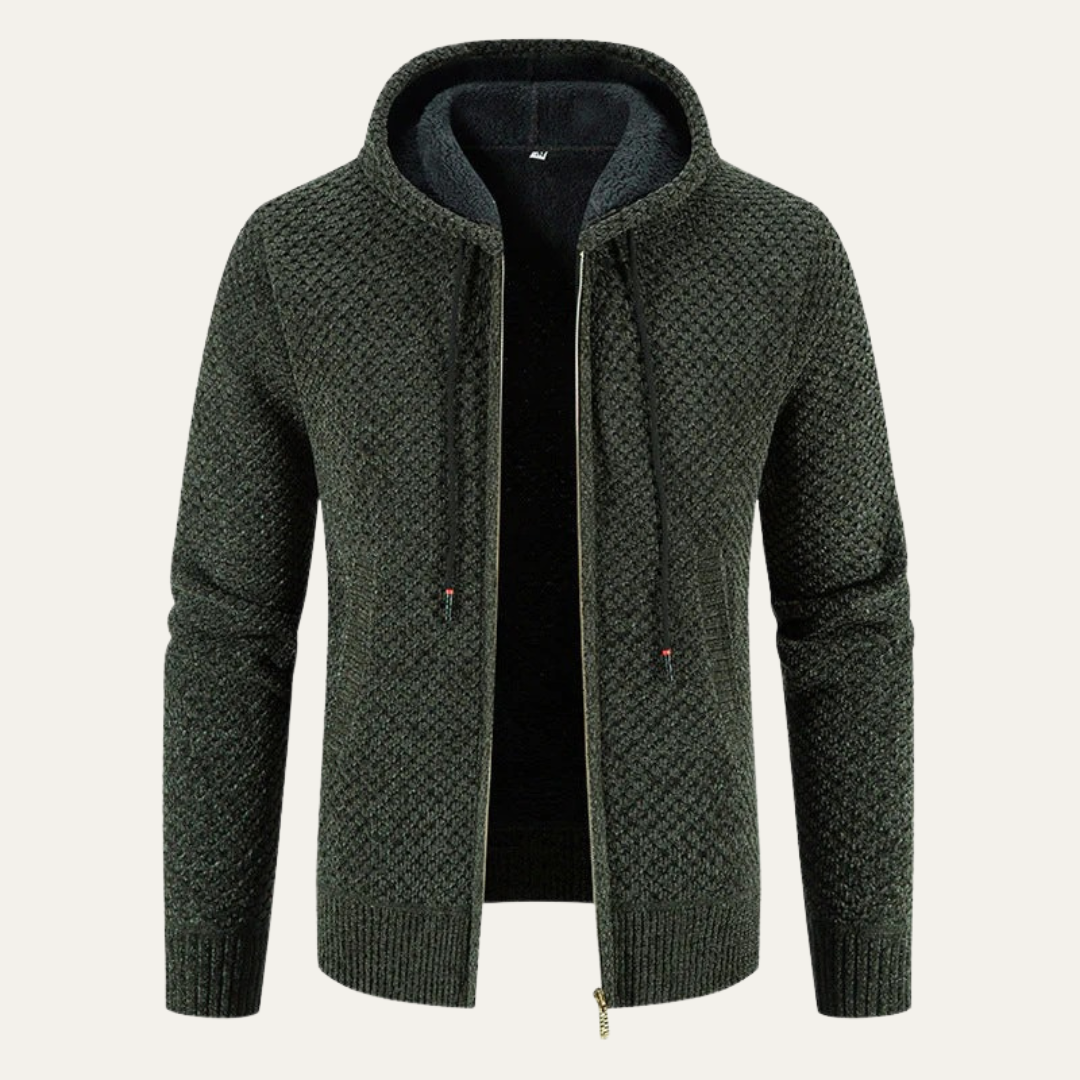 Warm Textured Hoodie Zip Up Jacket