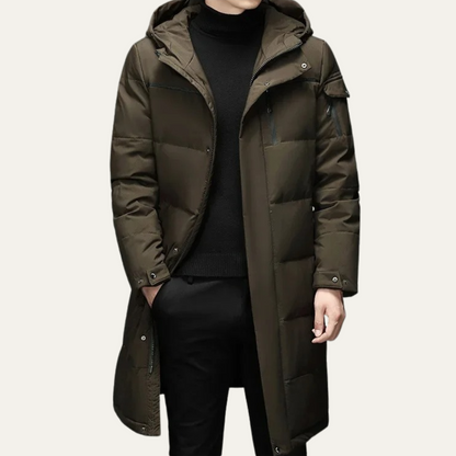 Warm Men's Black Parka Puffer Jacket with Hood