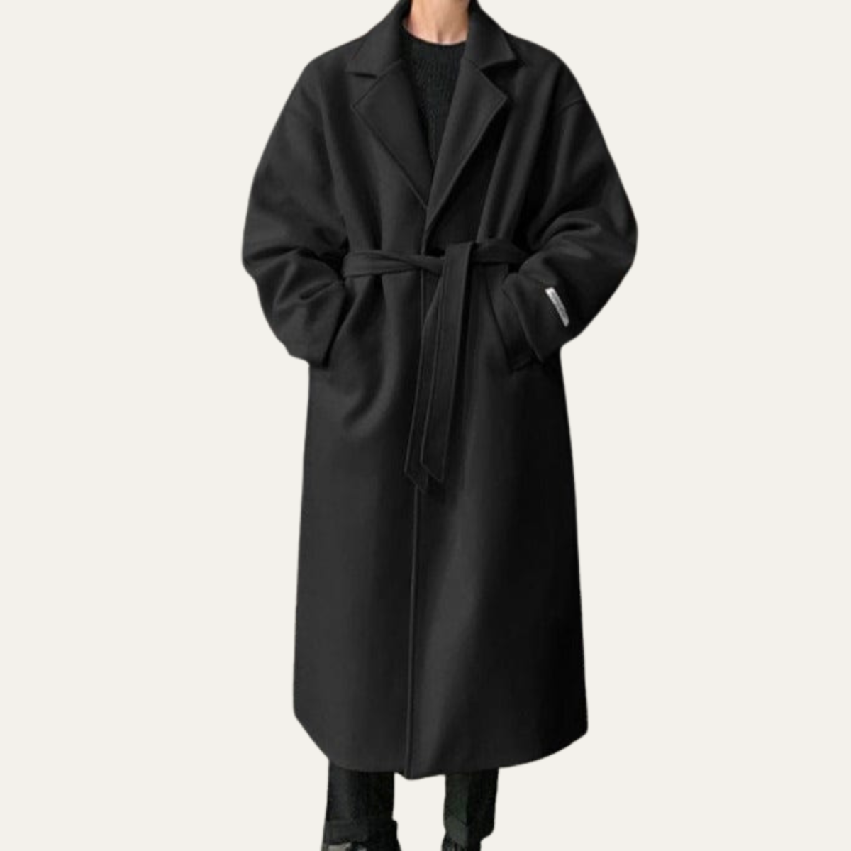 Classic Tan Wool Overcoat for Men with Belt