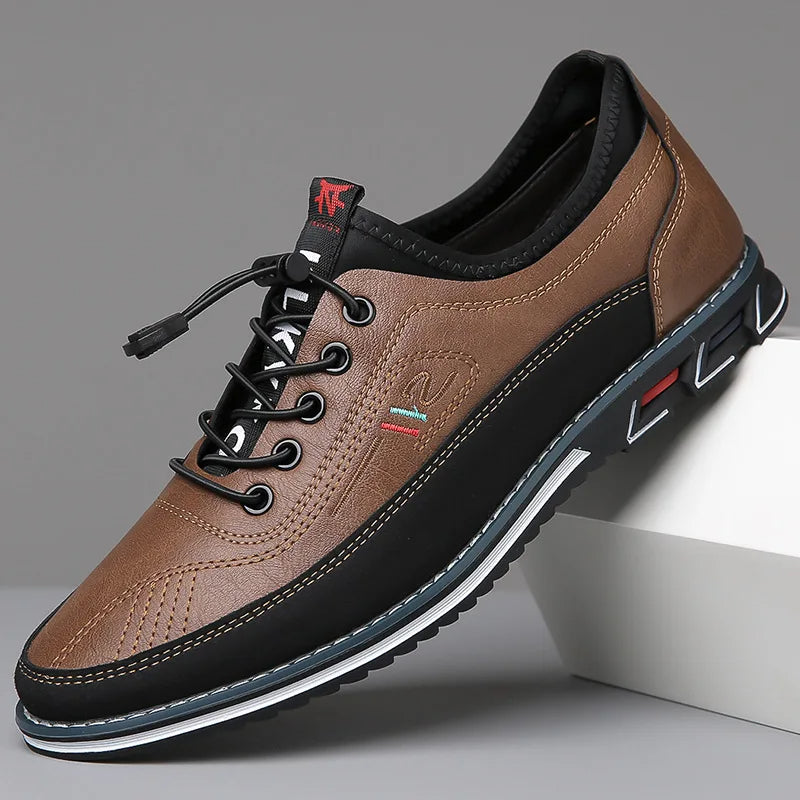 Comfortable Leather Walking Shoes with Elastic Laces