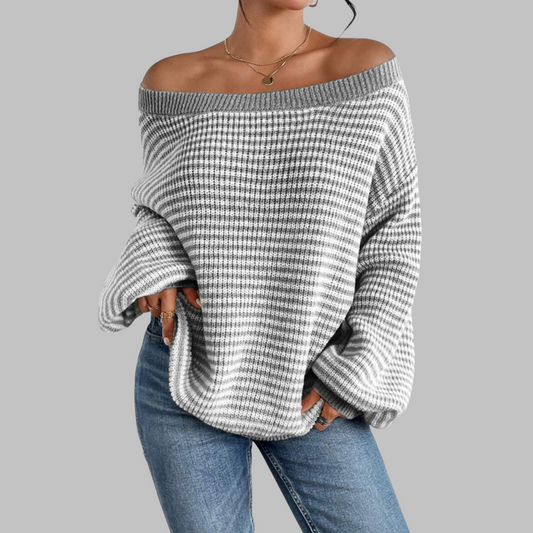 Relaxed Fit Striped Crew Neck Sweater - OutfitLondon