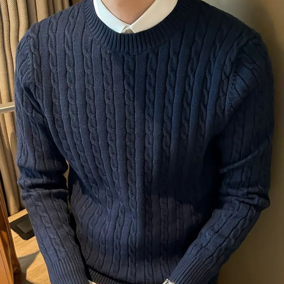 Soft Navy Blue Men's Merino Wool Sweater