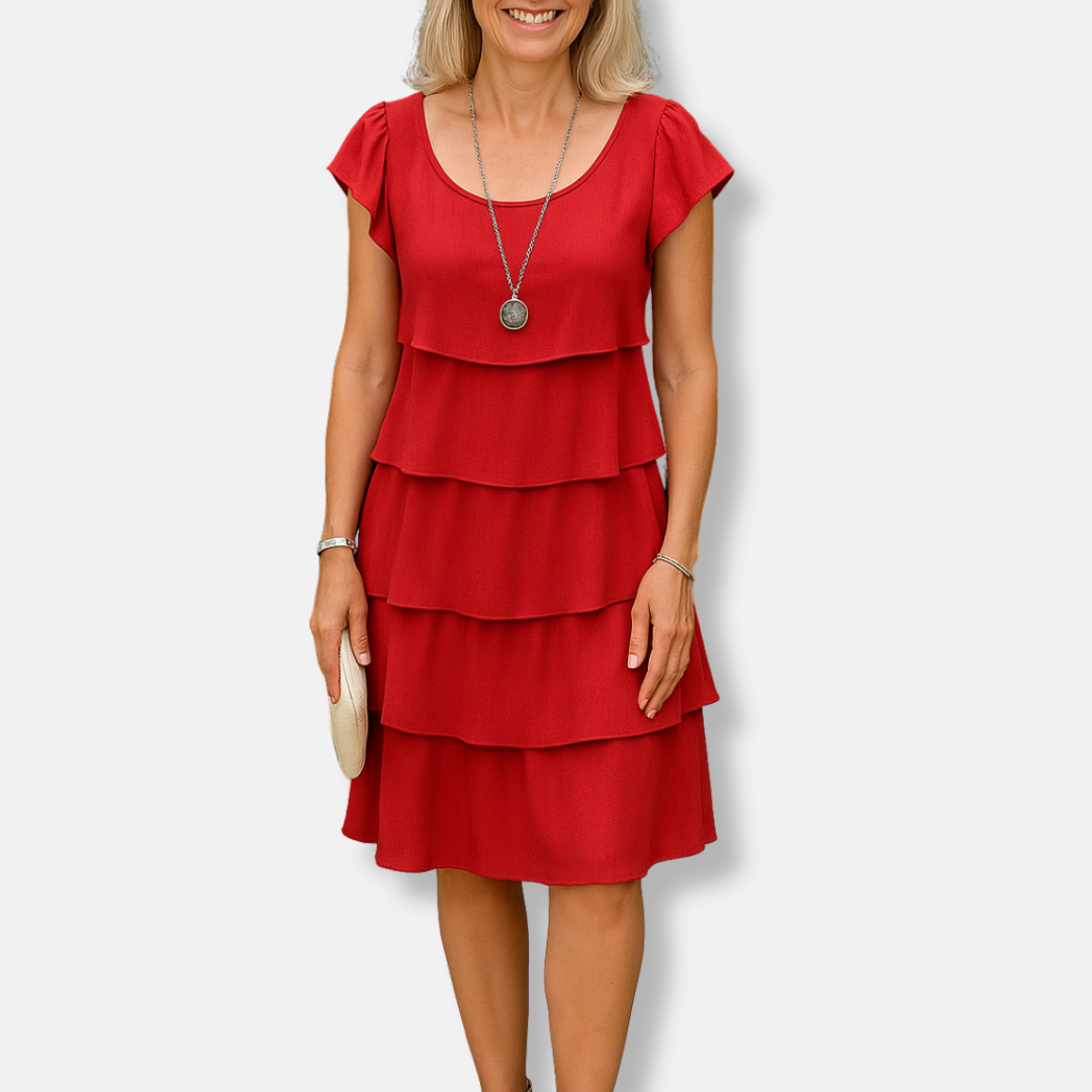 Flowy Tiered Ruffle Sleeve A-Line Dress - OutfitLondon