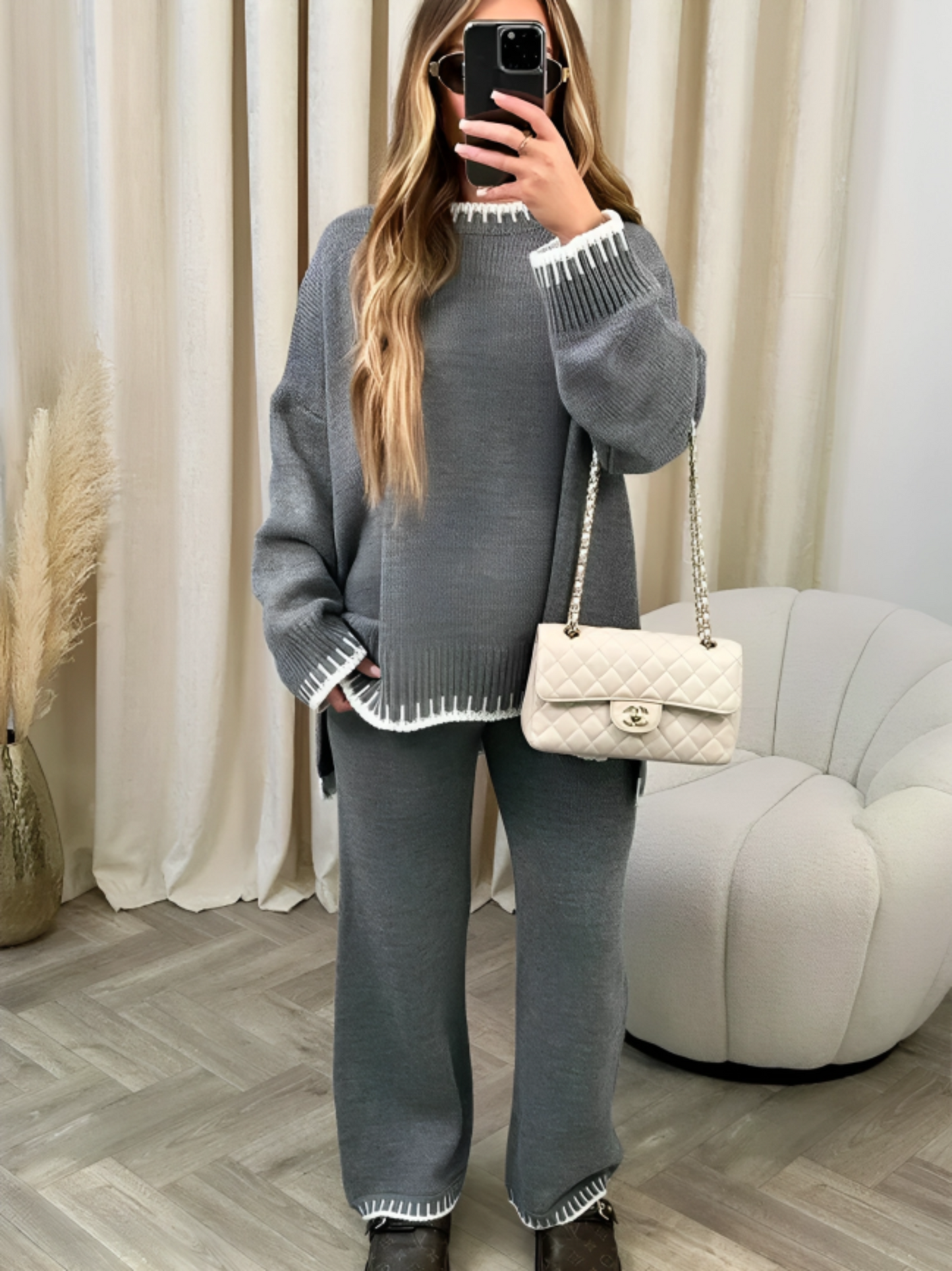 Stylish Stripe Knitted Jumper and Trousers Set