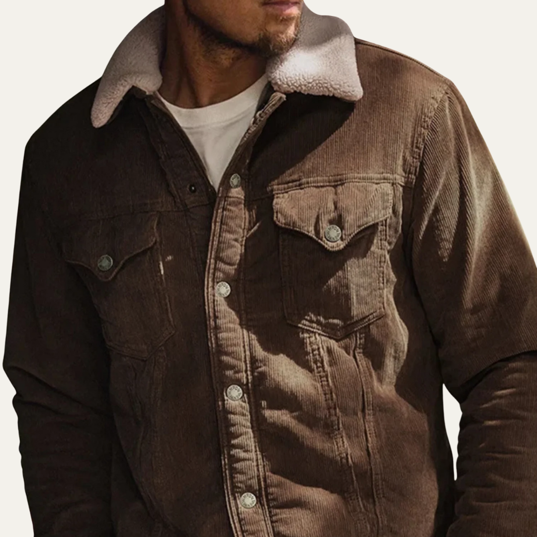 Rugged Corduroy Denim Jacket with Fleece Lining