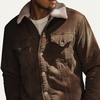 Rugged Corduroy Denim Jacket with Fleece Lining