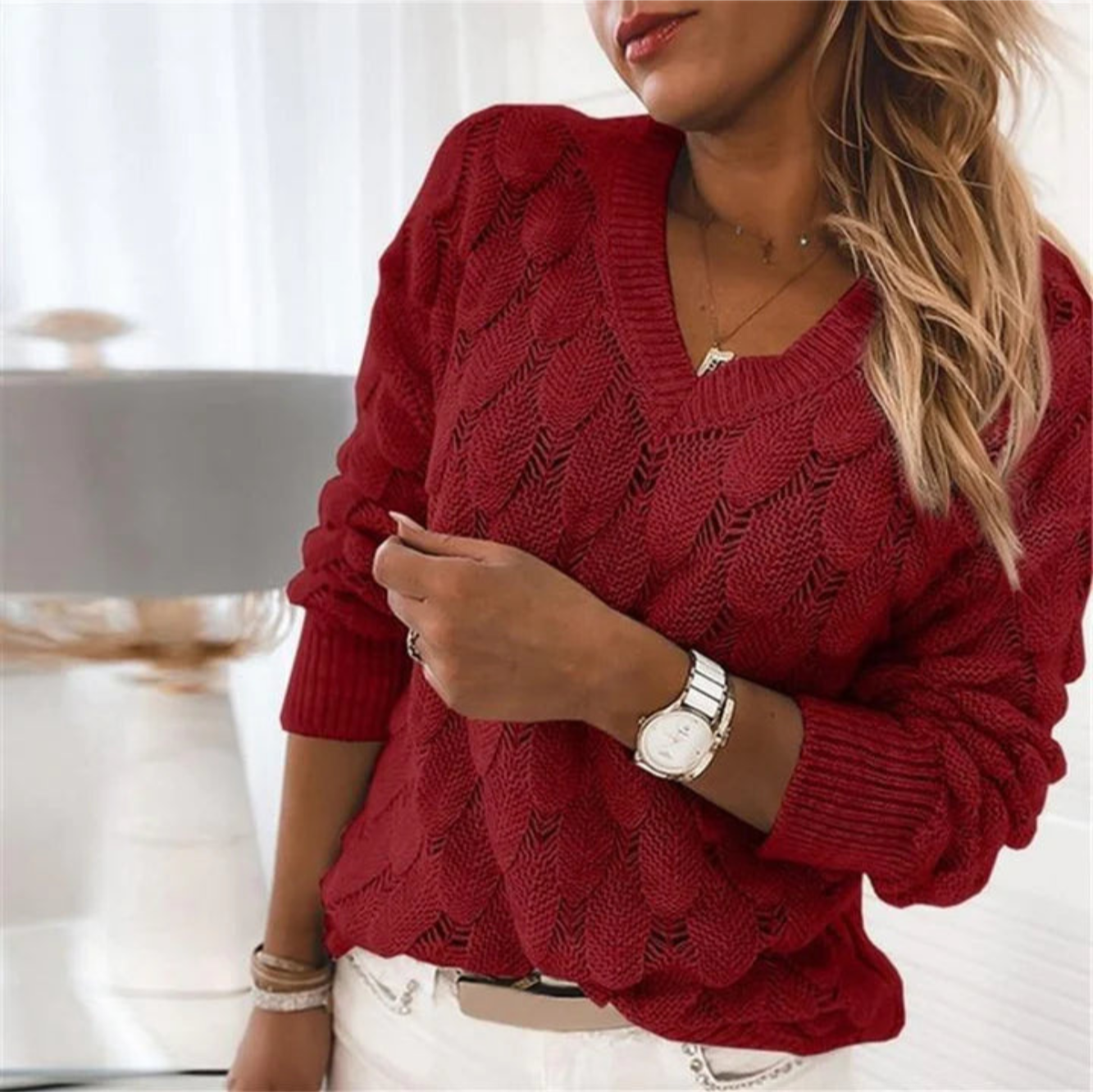Ladies V Neck Pullover Sweater