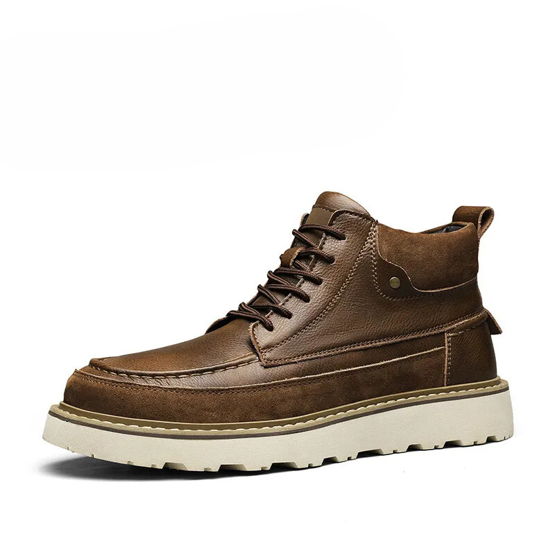 Leather Look Men's Ankle Boots Brown Vegan Style