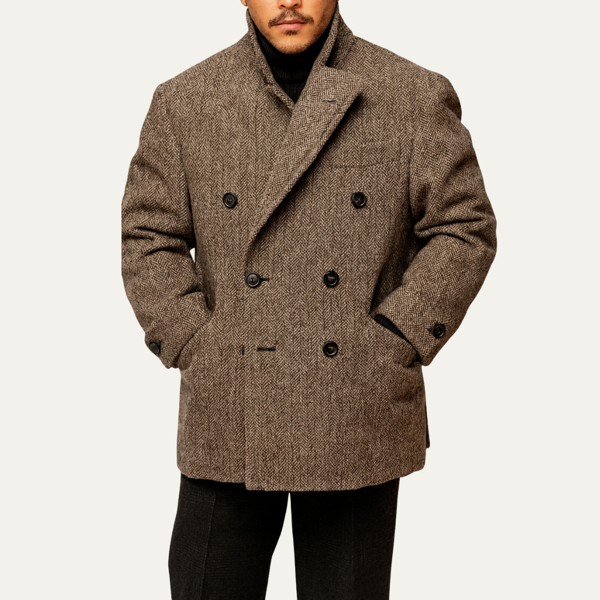Classic Fit Herringbone Wool Pea Coat Jacket