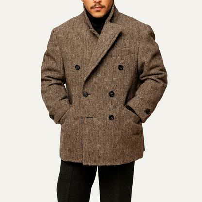 Classic Fit Herringbone Wool Pea Coat Jacket