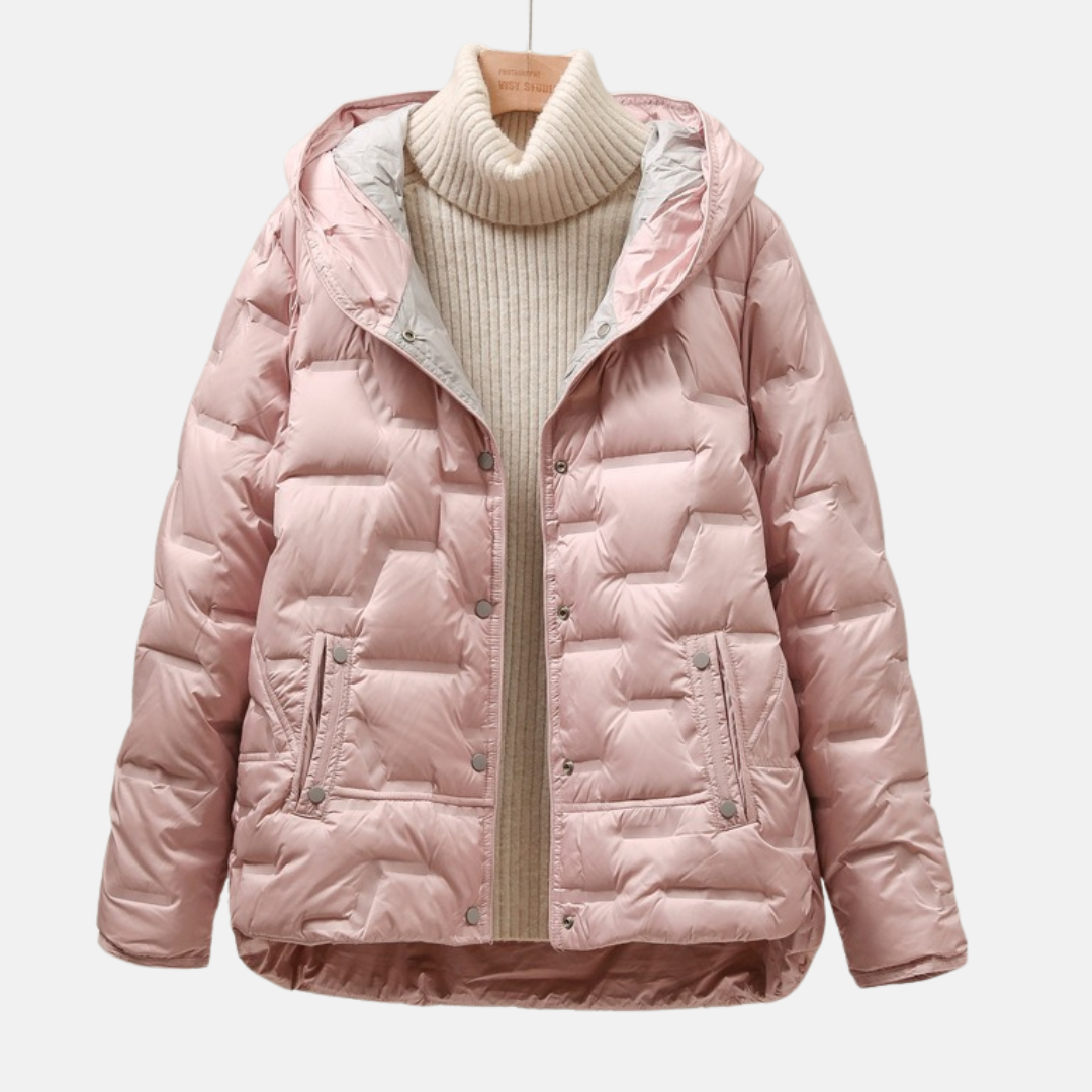 Women's Puffy Hooded Jacket with Snap Front