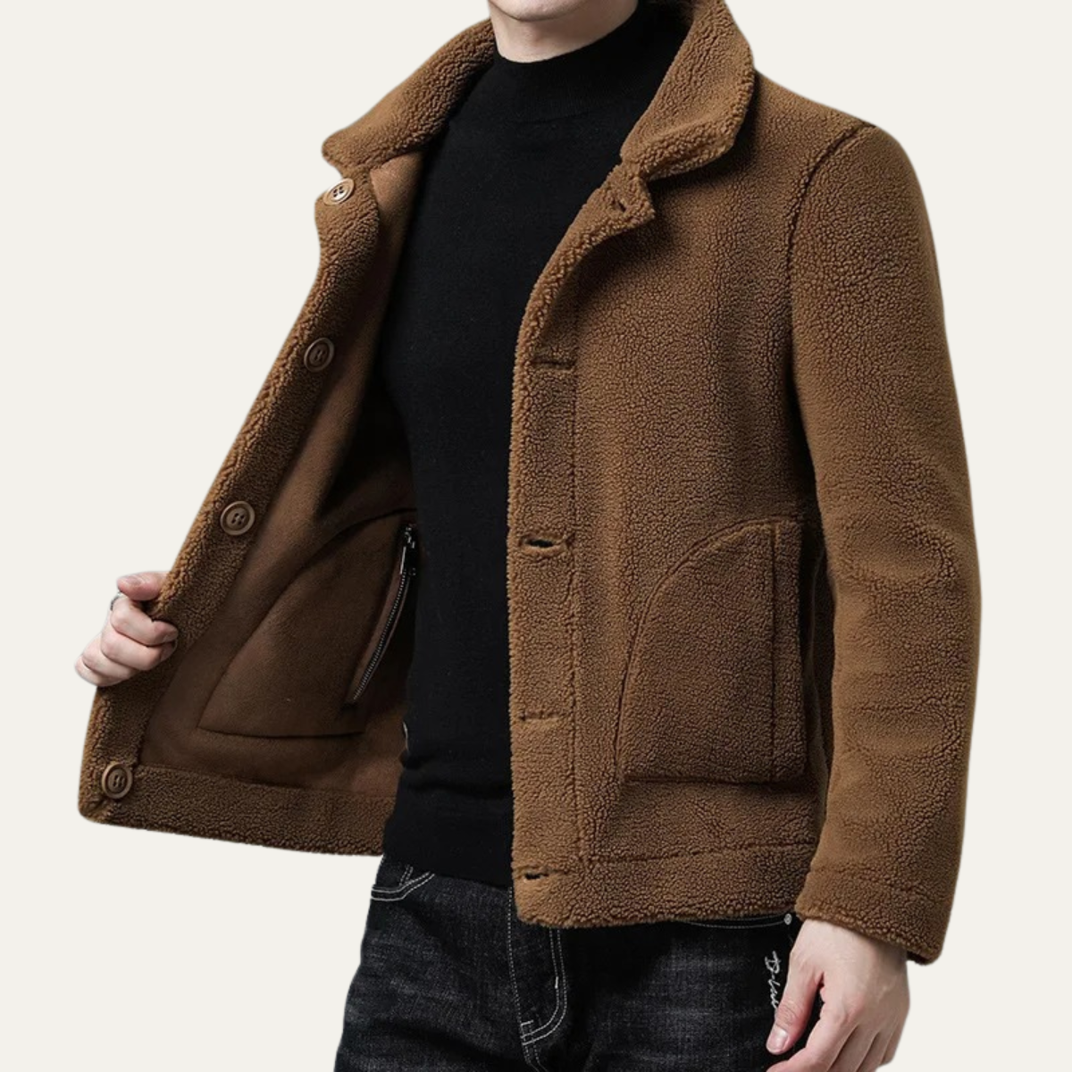 Men's Thick Insulated Fleece Coat with Pockets