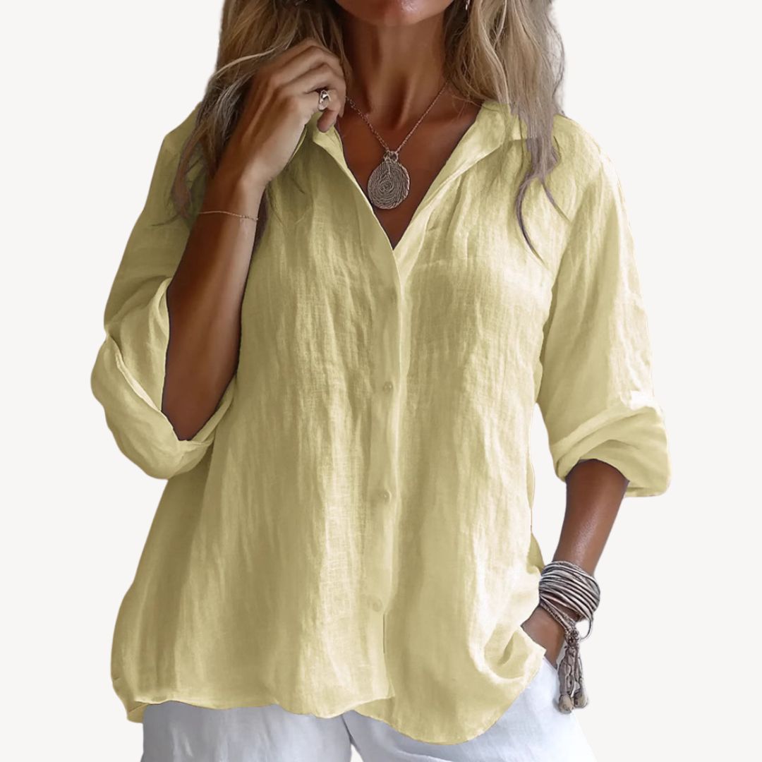 Relaxed Fit Cotton Button Front Shirt Women - OutfitLondon