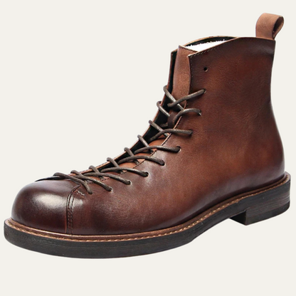 Rugged Men's Hiking Brown Leather Lace Boots